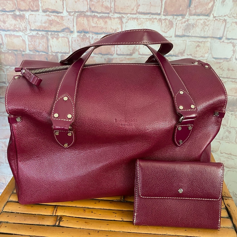 Kate Spade Travis Satchel in Raspberry Leather with Wallet